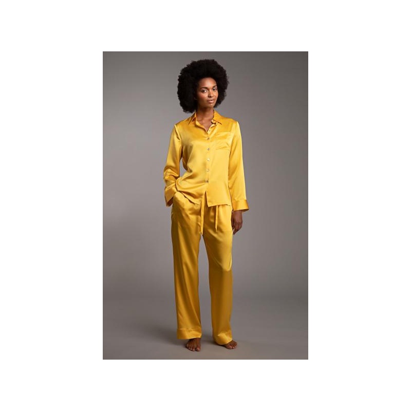 Yellow silk pyjamas deals