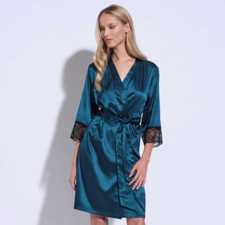 Athena silk lace robe green