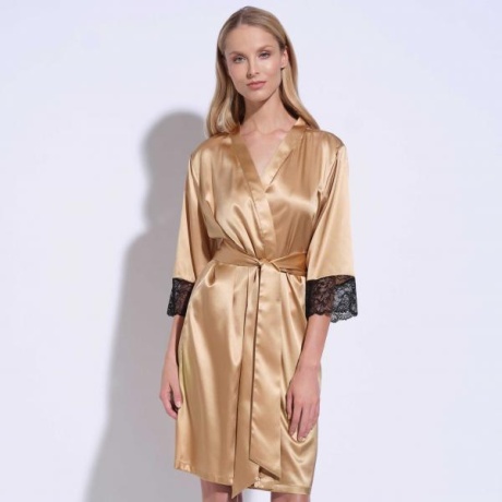 Athena silk lace robe gold