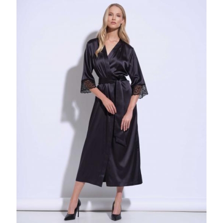 Athena silk lace long robe black S/M