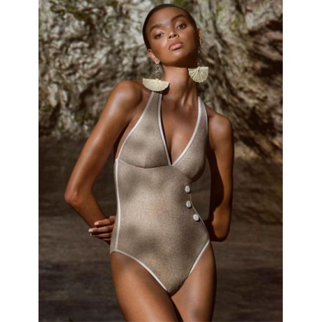 Canvas halterneck swmsuit sand