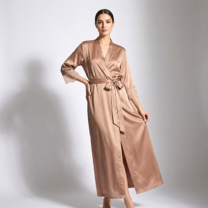 Antique Allure siidist pikk hommikumantel SILK S/M Café