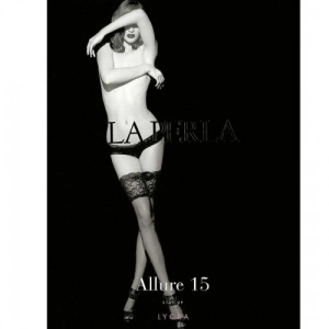 Allure 15 denier lace-trimmed stay-up stockings musta S