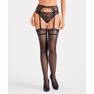 Aubade Amour 30  denier lace-trimmed stay-up stockings black