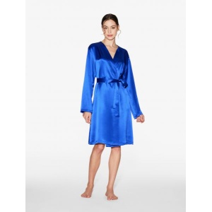 Silk La Perla шелковый атласный  халат ярко-синий